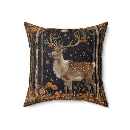 Victorian Reindeer Full Moon And Stars in Whimsical Night Pillow Home Decor, Spun Polyester Square Pillow