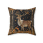 Victorian Reindeer Full Moon And Stars in Whimsical Night Pillow Home Decor, Spun Polyester Square Pillow