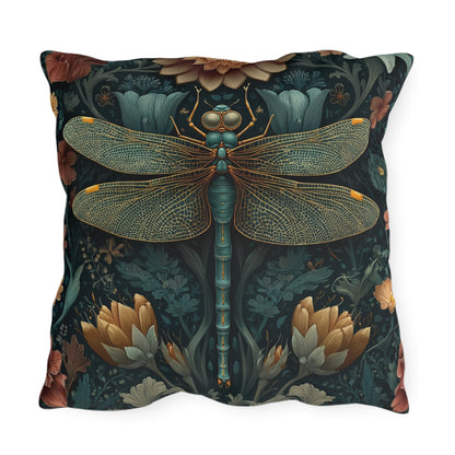 Dragonfly Outdoor Pillow, Botanical Throw Pillow, Insect Nature Cushion, Garden Accent Pillow, Boho Floral Decor, Wildlife Gift, Dragonfly Lover Pillow