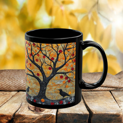 Autumn Apple Tree Art Mug | Black Ceramic Coffee Cup