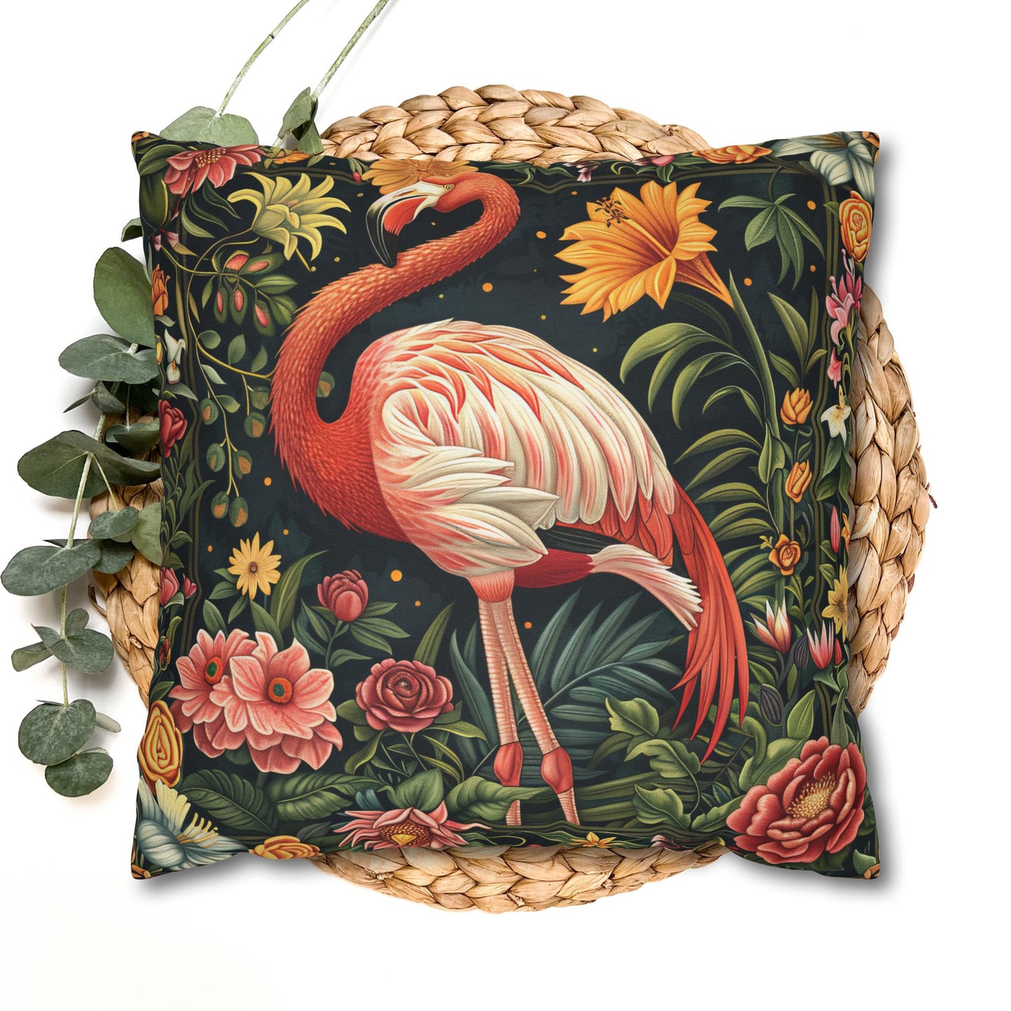 ropical Flamingo Throw Pillowcase: Morris Inspired Floral Decor