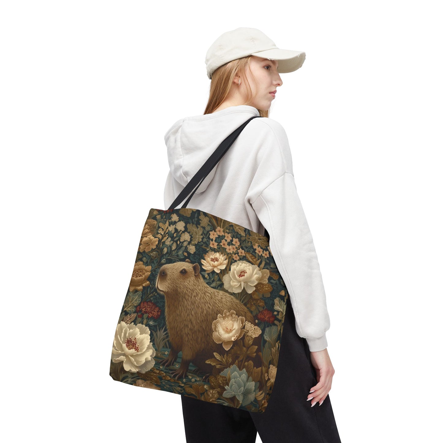 Woodland Capybara Floral Tote | Vintage Botanical Animal Print