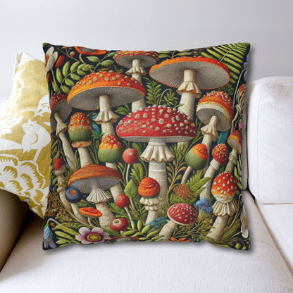 Mushroom Decorative Pillowcase: Faux Embroidered Botanical Design