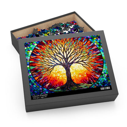 Colorful Tree of Life Mosaic Stained Glass Puzzle (120, 252, 500-Piece) Gift-Ready Box, Adult Jigsaw Puzzle