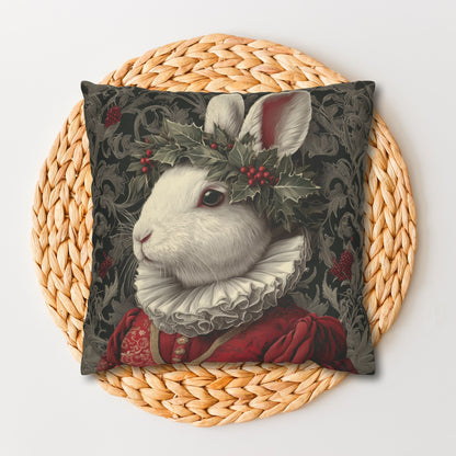 Pillowcase Christmas Rabbit Holiday Bunny, William Morris Inspired Festive Animal Throw Pillowcase
