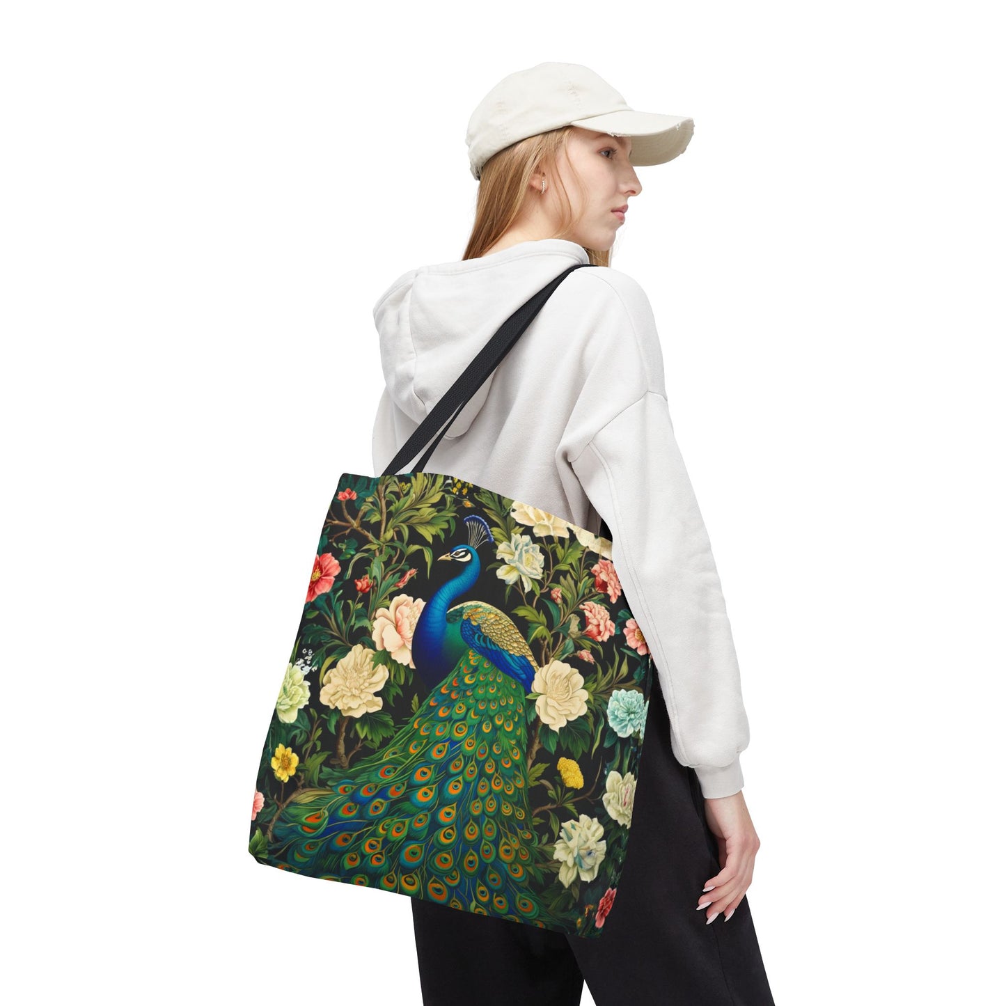 Peacock Garden Tote, Vintage Floral Bird Print, William Morris Inspired