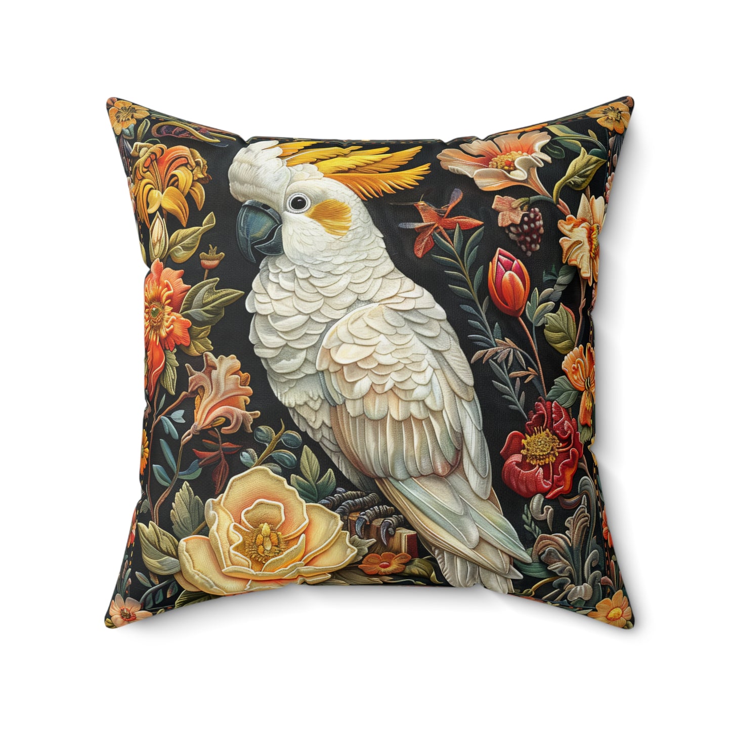 Art Deco Cockatoo Pillow: Fall Floral Accent Cushion