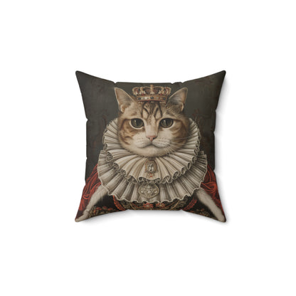 Royal Cat Decorative Pillow,  Aristocratic Kitty Cushion in Crown & Renaissance Attire, Whimsical Pet Portrait Home Décor
