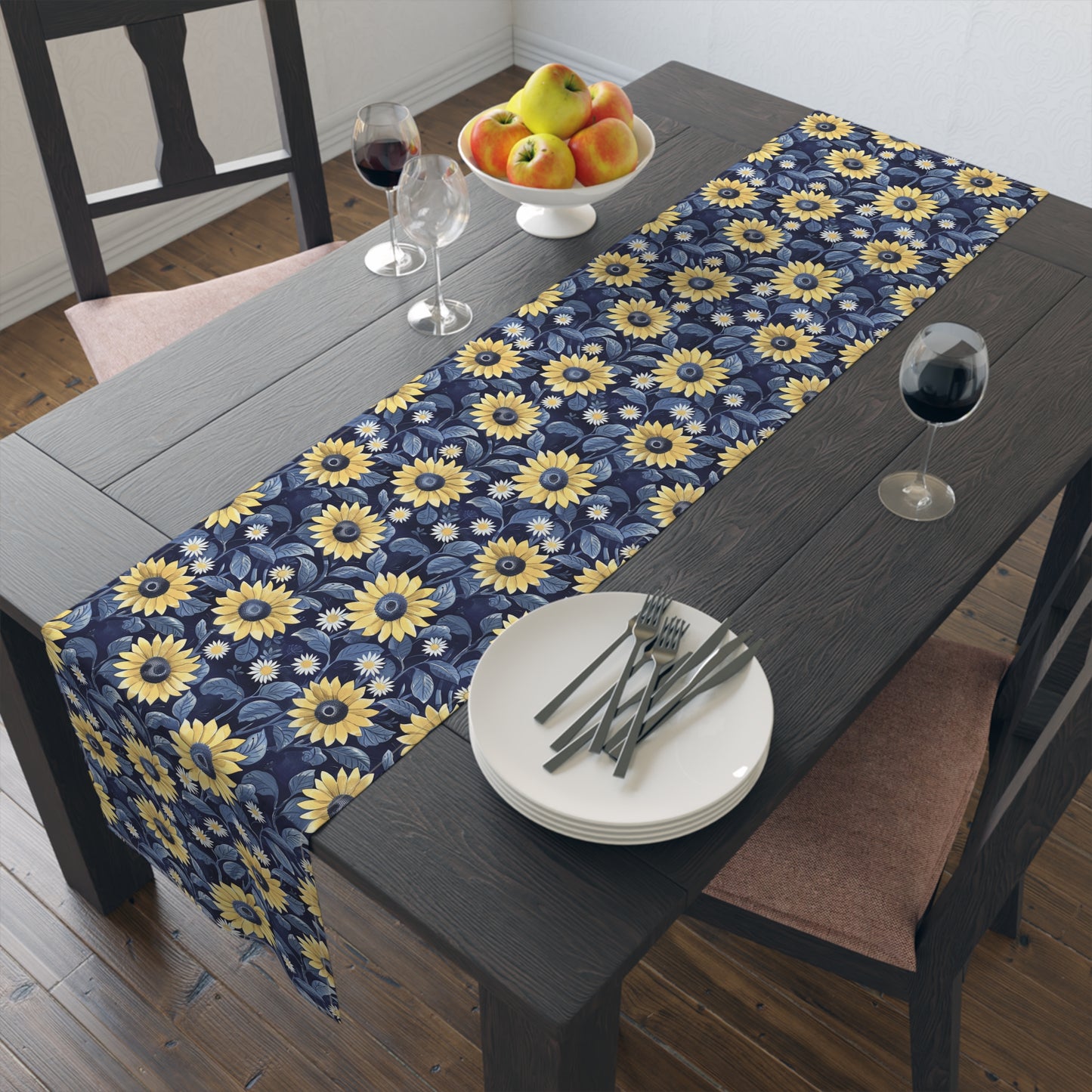 Sunflower Table Runner, Rustic Farmhouse Floral Dining Decor, Fall Tabletop Accent