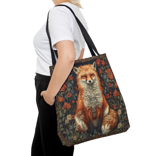 Botanical Fox Tote Bag, William Morris Inspired, Green Tote Bag,  Cottage-core Tote Bag, Eco-Friendly Carryall