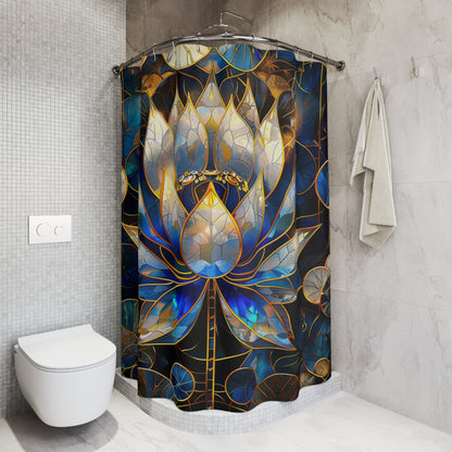 Stained Glass Lotus Flowers Shower Curtains, Art Deco Bathroom Decor, Unique Floral Shower Curtain, Colorful Bath Curtain, Home Spa