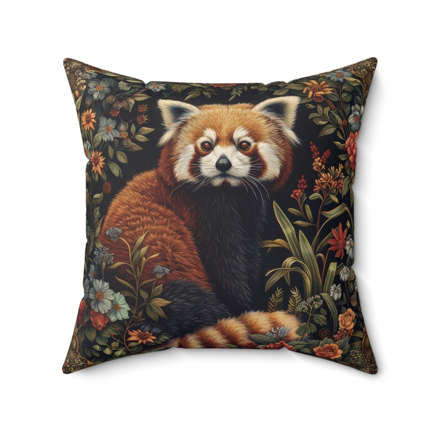 Red Panda Throw Pillow: William Morris Rustic Floral Accent Cushion