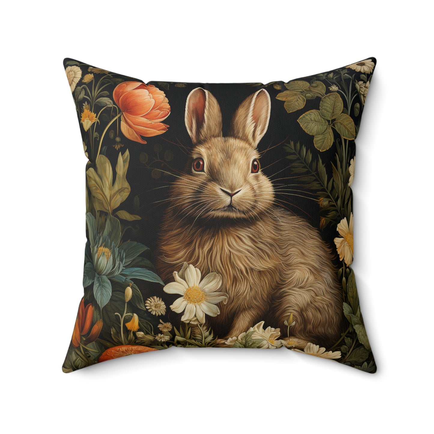 William Morris Inspired Bunny Rabbit Pillow, Decorative Rabbit Cushion, Spun Polyester Square Pillow