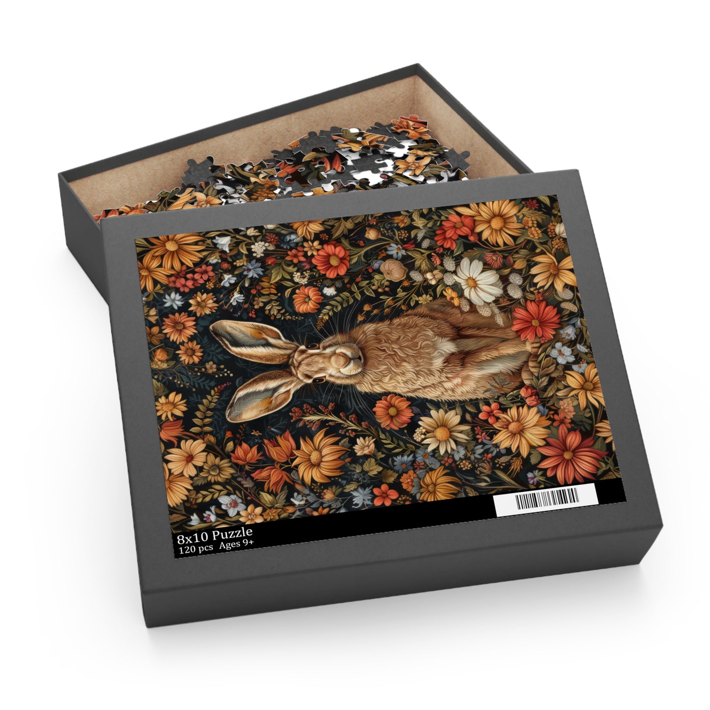 Hare With Winter Floral Botanicals Jigsaw Puzzle Box Gift (120 252 500-Piece) Family Gift Box Puzzle, Holiday Puzzle Game