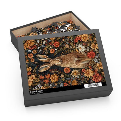 Hare With Winter Floral Botanicals Jigsaw Puzzle Box Gift (120 252 500-Piece) Family Gift Box Puzzle, Holiday Puzzle Game