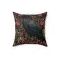 Gothic Raven & Peony Candle Pillow, Dark Academia Bird Cushion with Fruit and Floral Design, Halloween Home Decor