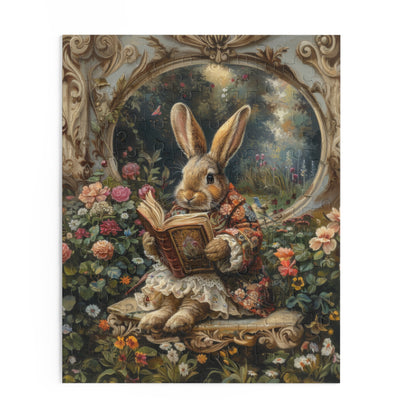William Morris inspired Rococo Bunny With Vintage Book Jigsaw Puzzle Box (120, 252, 500-Piece) Family Jigsaw Puzzle, Puzzle Box Gift