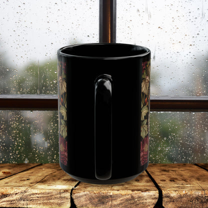 Whimsical Chipmunk Autumn Mug, Black Ceramic Woodland Animal Cup 11oz & 15oz Fall Forest Nature Coffee Mug for Animal Lovers
