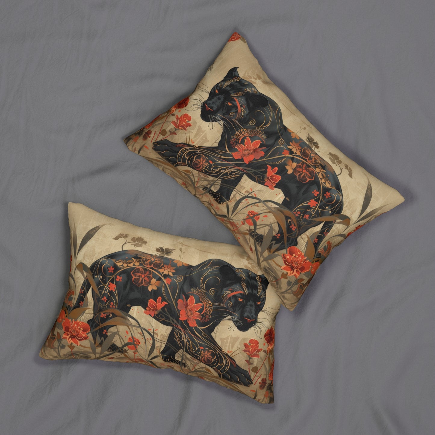 Art Deco Black Panther Lumbar Pillow