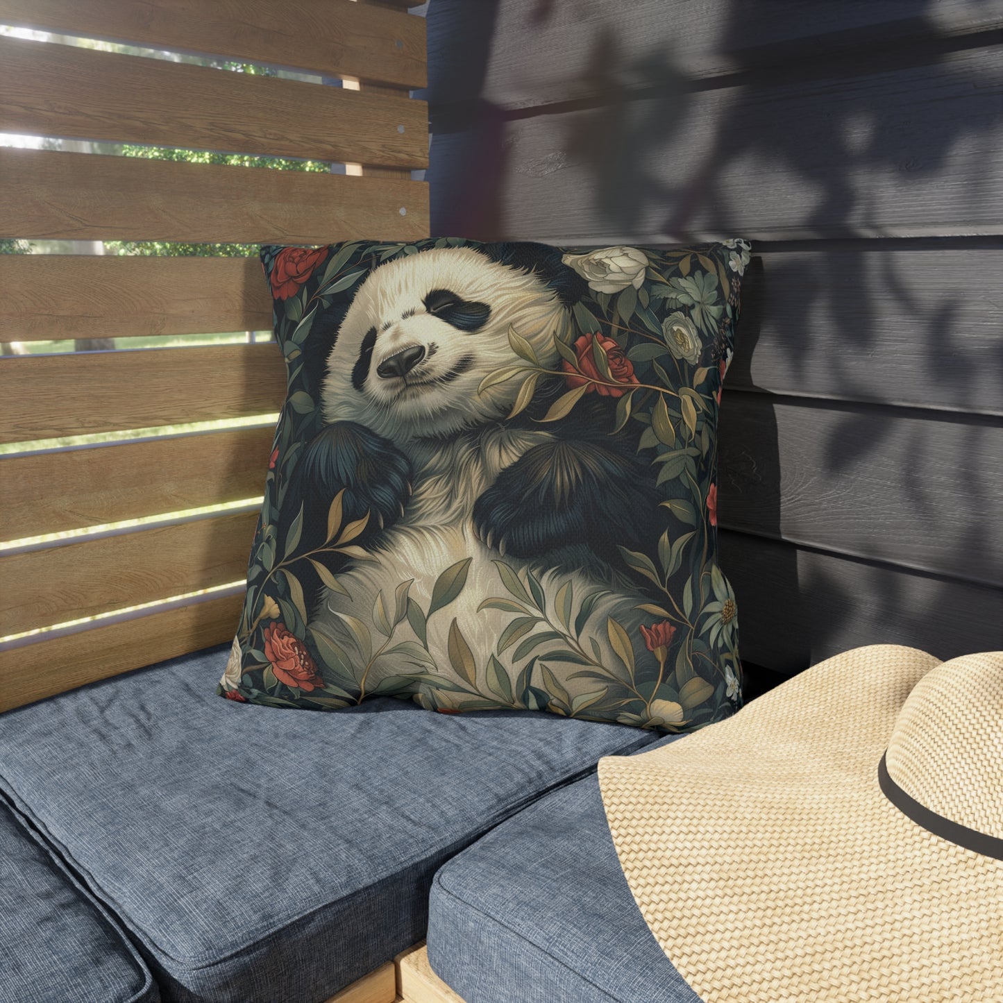 Sleeping Panda Floral Outdoor Pillow, Panda Bear Throw Pillow, Cute Animal Cushion, Botanical Accent Pillow, Nursery Decor Pillow, Panda Lover Gift