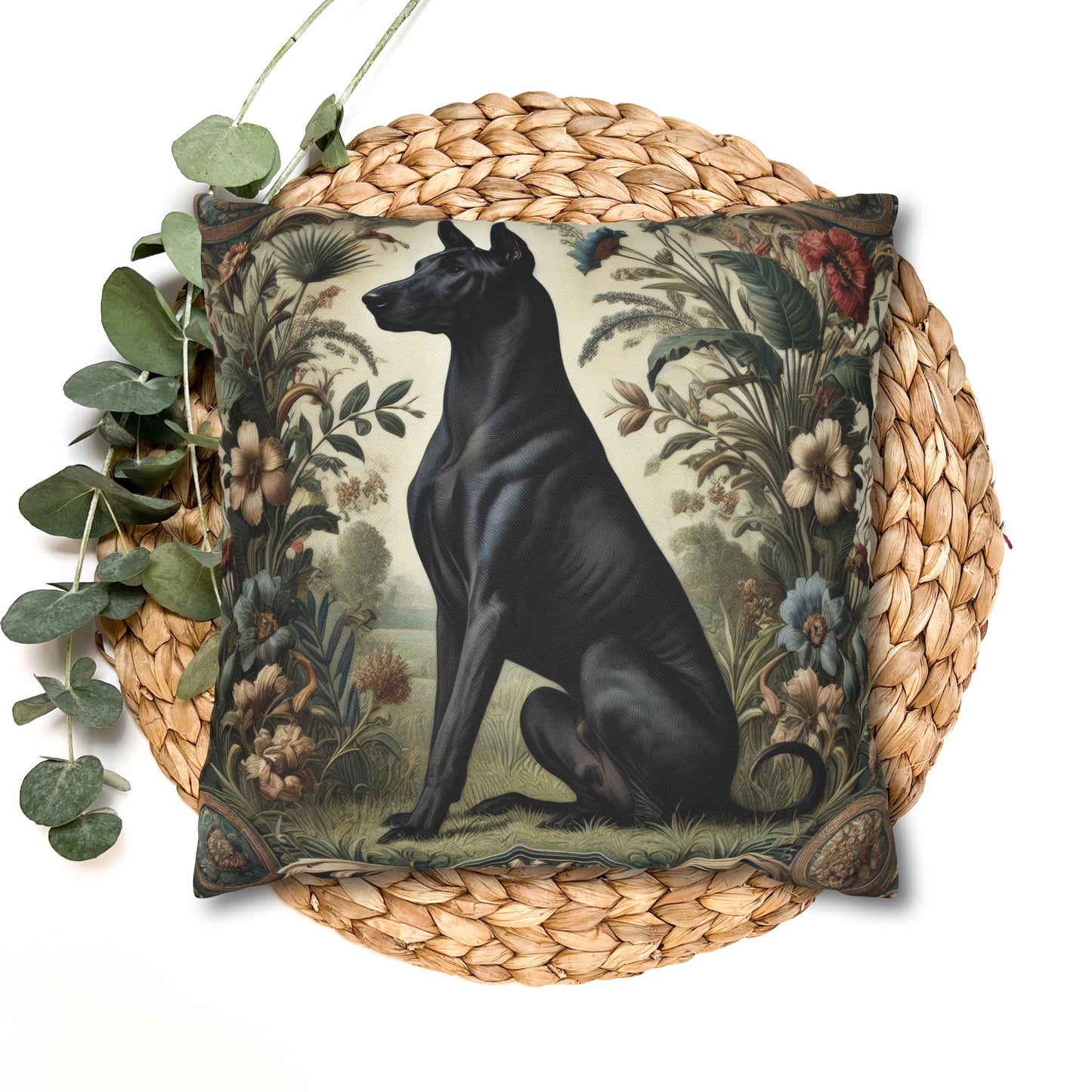 Black Thai Ridgeback Dog Ornate Botanical Pillowcase