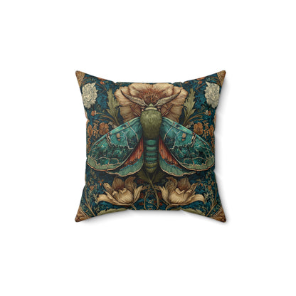 William Morris Inspired Moth Pillow, Teal Botanical Art Nouveau Cushion, Vintage Floral Nature Square Pillow