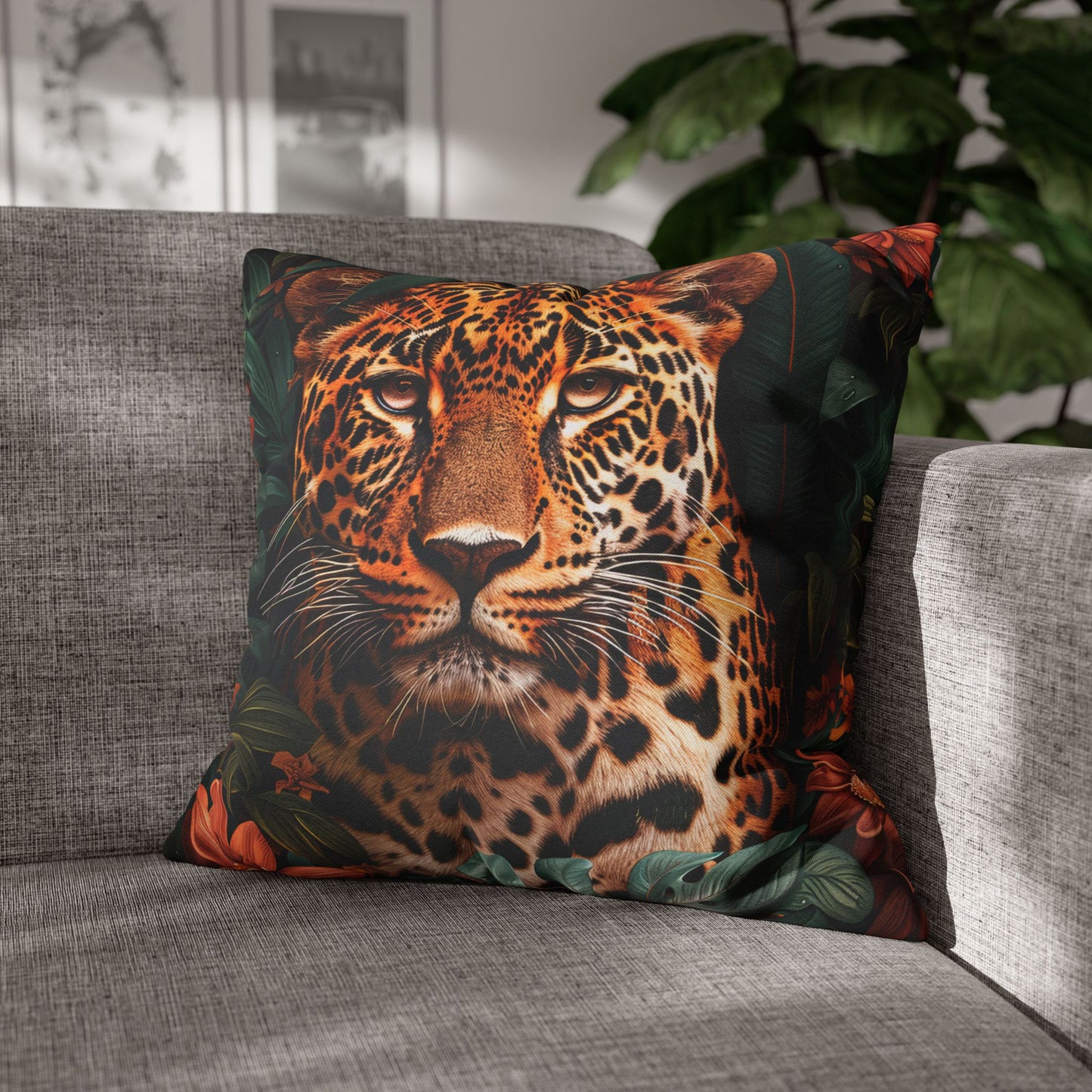 William Morris Inspired Botanical Leopard Pillowcase, Farmhouse Decorative Leopard Pillowcase