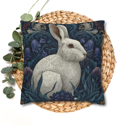 White Rabbit Floral Pillowcase, William Morris Style Botanical Bunny Cushion for Cozy Home Décor