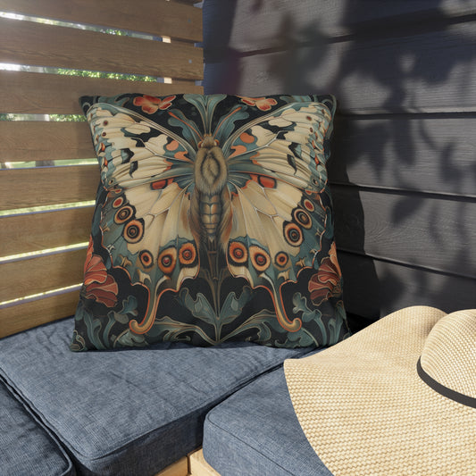 Art Nouveau Butterfly Outdoor Pillow, Vintage Insect Throw Pillow, Botanical Cushion, Cottagecore Nature Decor, Patio Accent Pillow