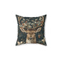Christmas Reindeer Winter Pillow, William Morris Style Festive Woodland Decorative Cushion