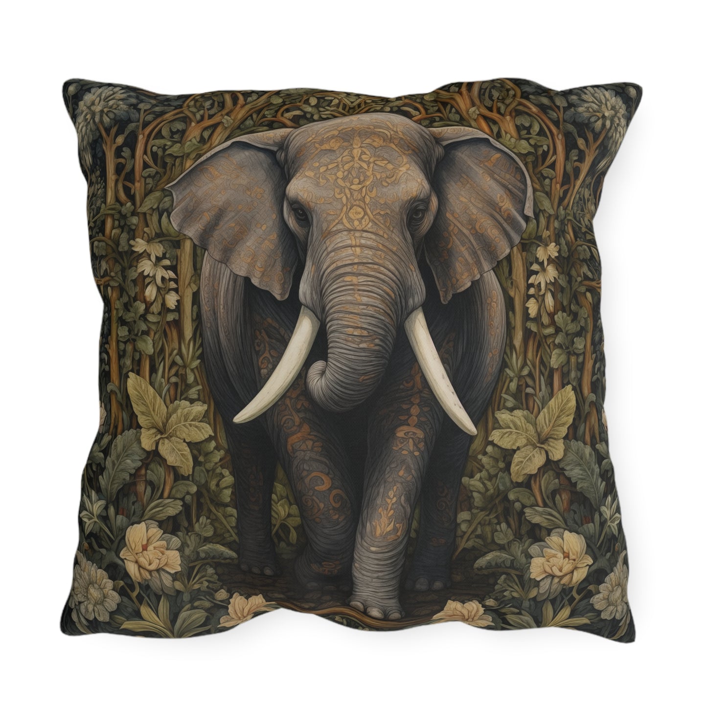 Elephant Outdoor Pillow, Safari Animal Throw Pillow, Jungle Botanical Cushion, Wildlife Decor, Rustic Nature Accent Pillow, Boho Safari Gift, Elephant Lover Pillow