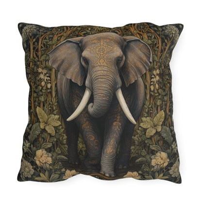 Elephant Outdoor Pillow, Safari Animal Throw Pillow, Jungle Botanical Cushion, Wildlife Decor, Rustic Nature Accent Pillow, Boho Safari Gift, Elephant Lover Pillow