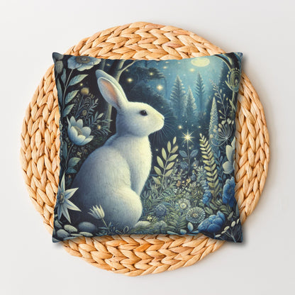 White Rabbit Moonlight Night Spun Polyester Square Pillowcase