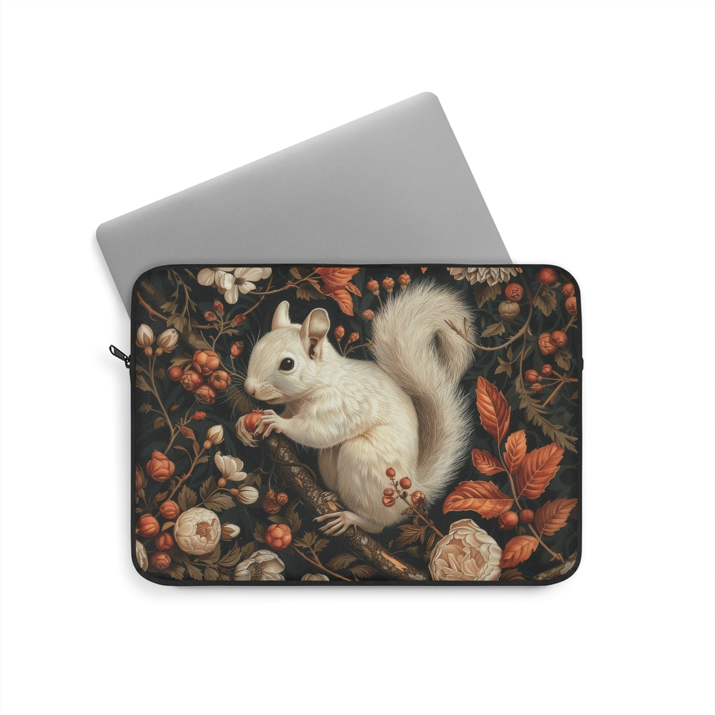 William Morris Inspired Woodland White Squirrel Fall Autumn Forest Laptop Sleeve l Neoprene Laptop Case | Office Accessories Gift