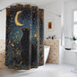 Black Cat Whimsical Night ,William Morris Insipred, Polyester Shower Curtain
