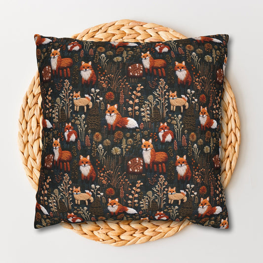 Woodland Foxes Embroidery-Style Pillowcase