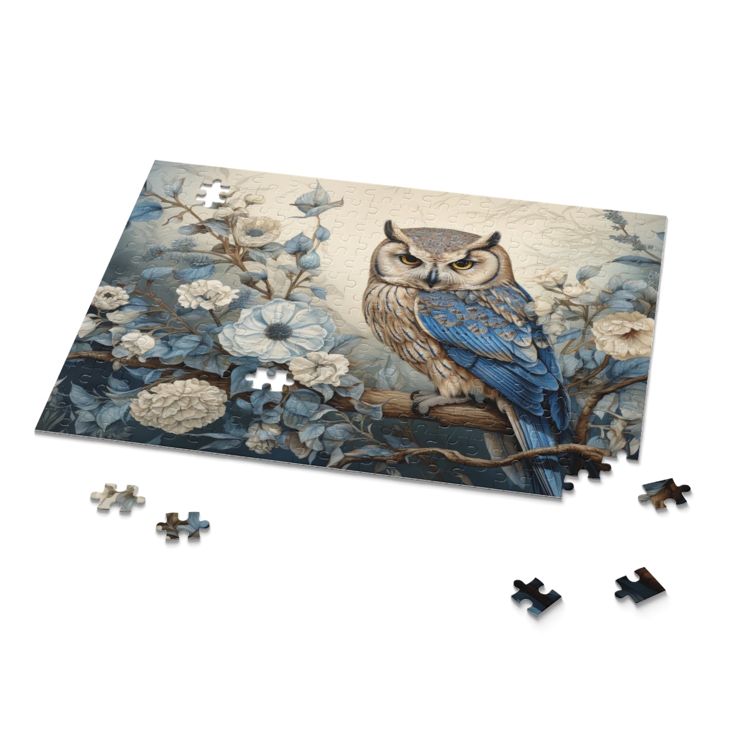 William Morris Inspired Owl and Flowers (120, 252, 500-Piece) Adult Jigsaw Puzzle, Gift Him Her
