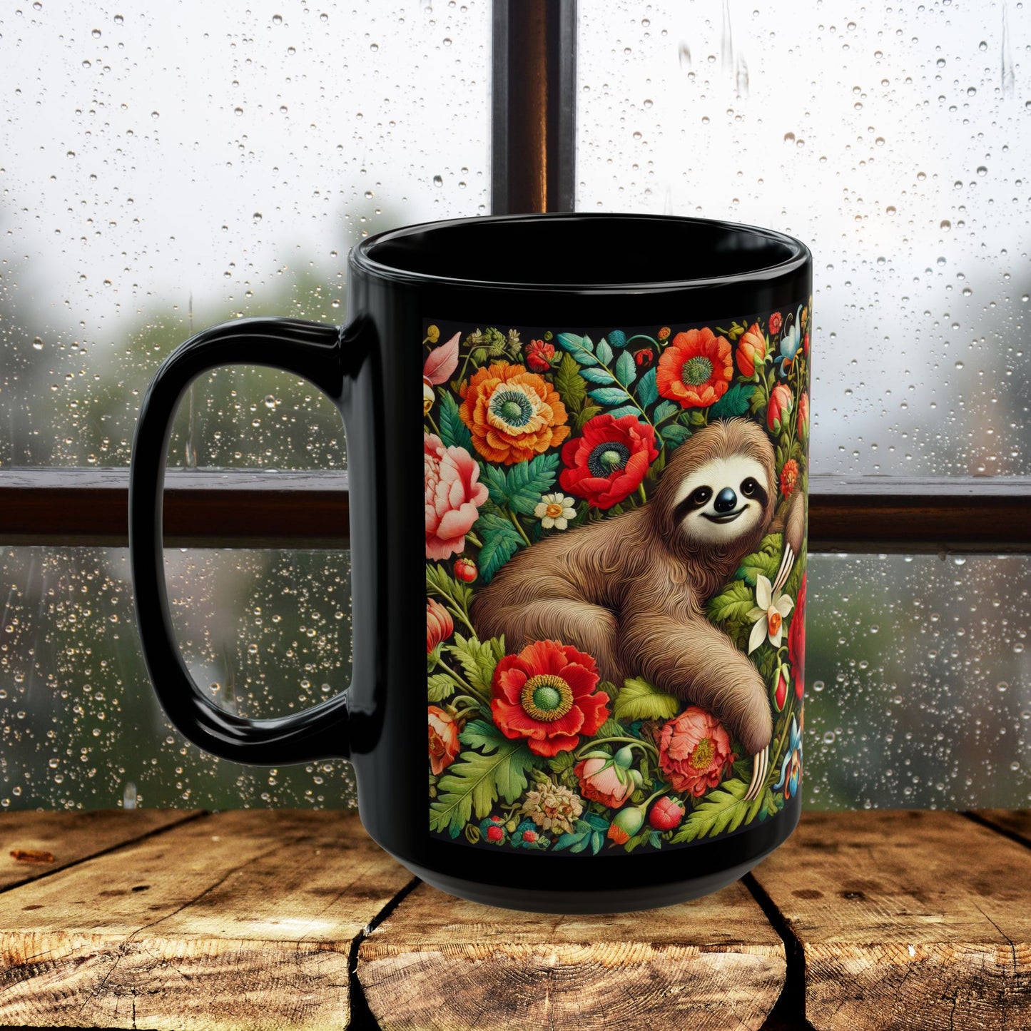Whimsical Sloth Floral Mug, Cute Coffee Cup for Nature Lovers, Animal Lover Gift, Eco-Friendly Drinkware, Housewarming Present