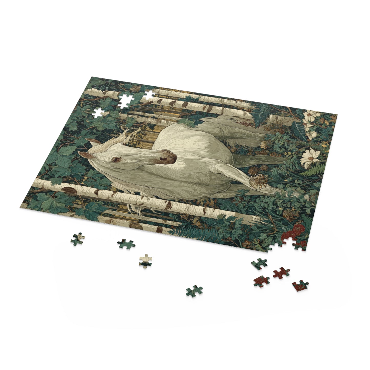 White Horse Woodland Puzzle, William Morris Inspired Forest Jigsaw for Adults & Teens