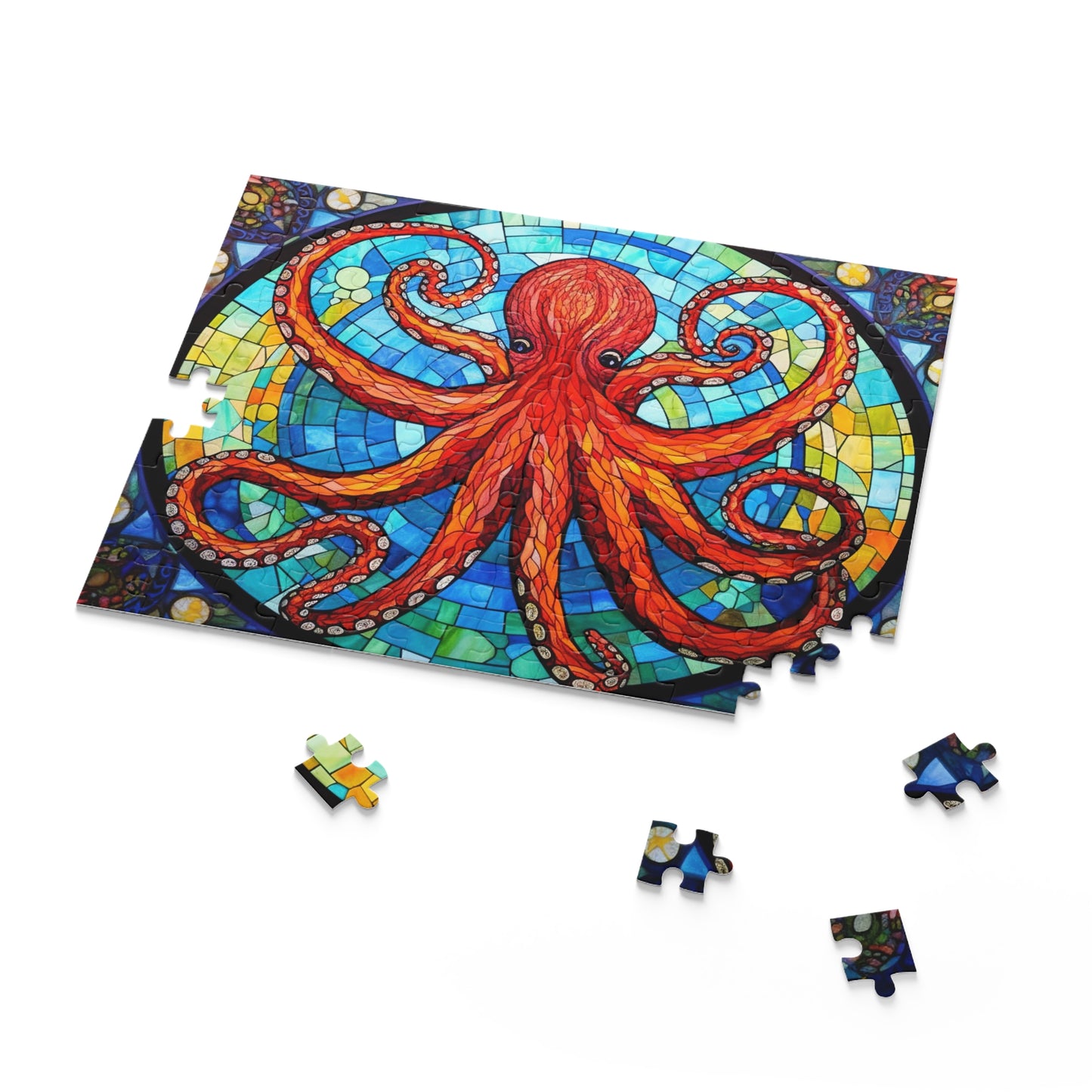 Psychedelic Octopus Stained Glass Jigsaw (120, 252, 500-Piece) Adult Jigsaw Puzzle, Gift Him Her