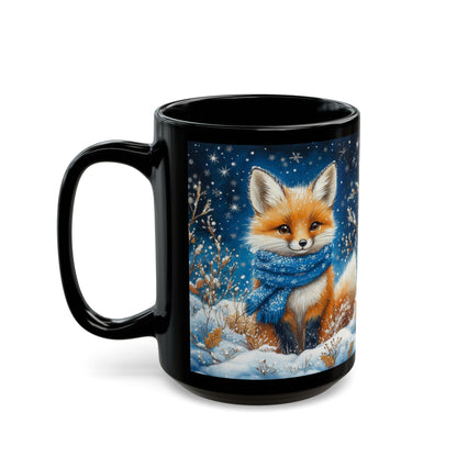 Blue Scarf Starry Winter Night Black Coffee Mug 11oz, 15 oz