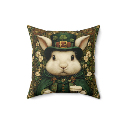 Leprechaun Bunny Decorative Pillow, St Patrick Day William Morris Style Rabbit Cushion