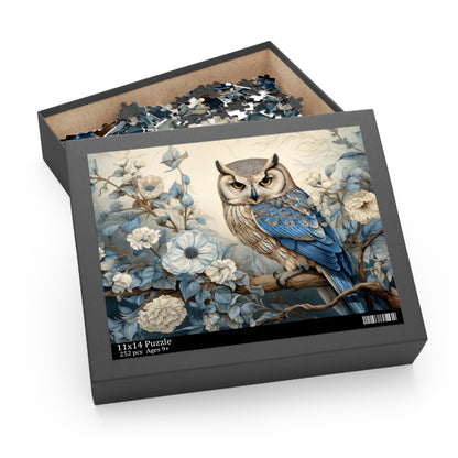 William Morris Inspired Owl and Flowers (120, 252, 500-Piece) Adult Jigsaw Puzzle, Gift Him Her