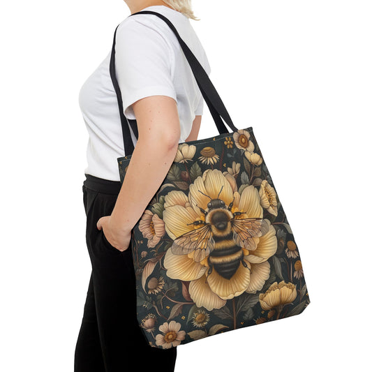 Botanical Bumblebee Tote Bag, William Morris Inspired Bag, AOP Tote, Floral Bee Bag, Garden Print Bag, Nature Lover Gift