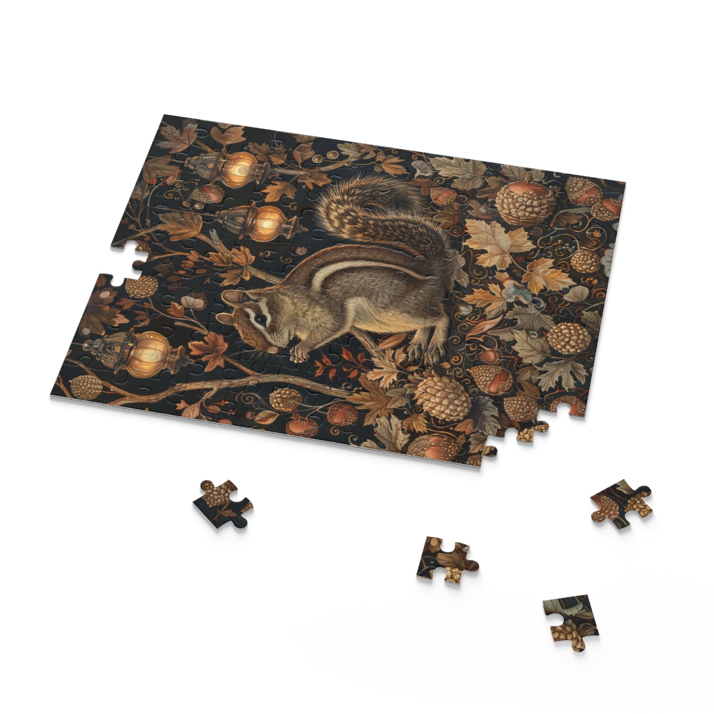Chipmunk & Lanterns Puzzle – Cozy Autumn Jigsaw 120 252 500-Piece Family Gift Box Puzzle, Holiday Puzzle Game