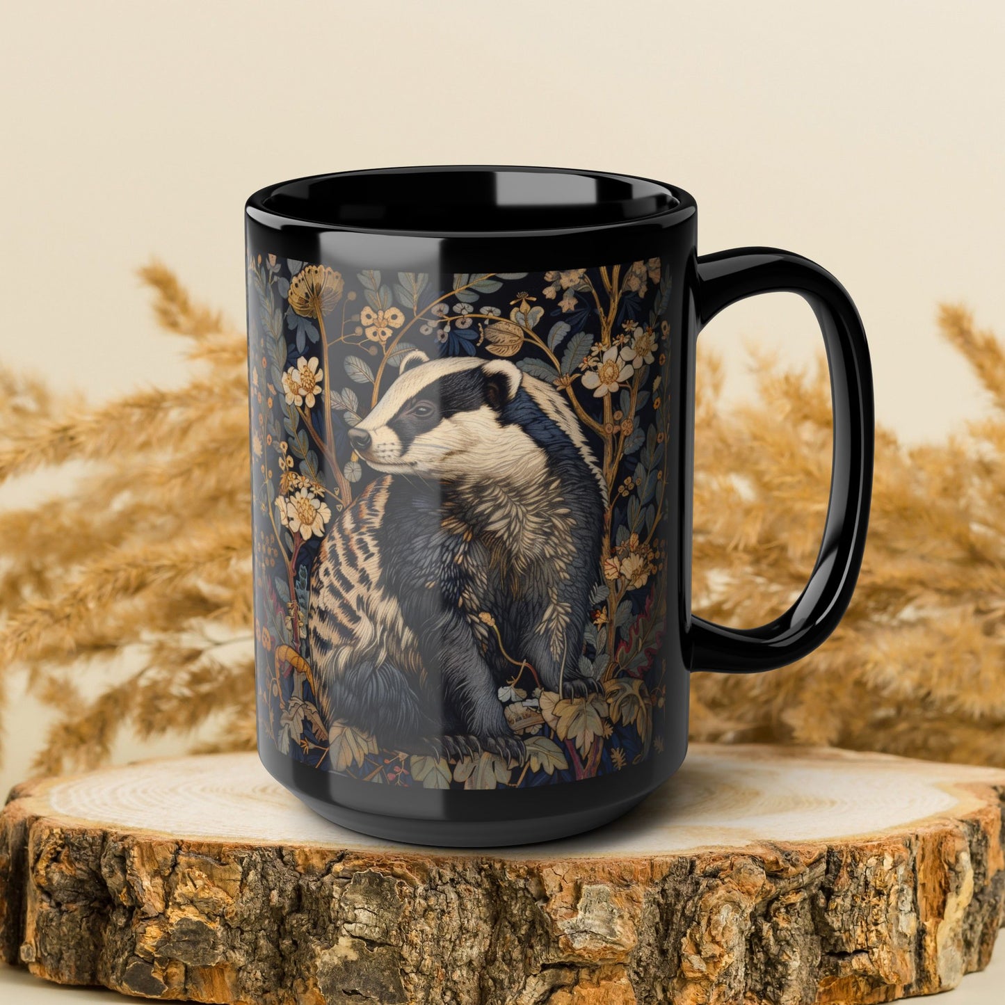 Black Mug - Woodland Elegance Badger Nature Lover Tea Cup