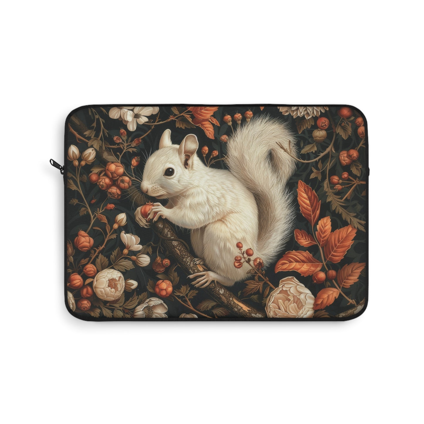 William Morris Inspired Woodland White Squirrel Fall Autumn Forest Laptop Sleeve l Neoprene Laptop Case | Office Accessories Gift