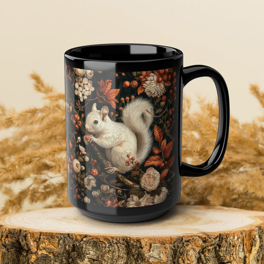 Mug Woodland Squirrel Art Nouveau William Morris Inspired Fall Autumn Black Coffee 11oz 15oz, Gift for Nature Lover, Kitchen Decor, Unique