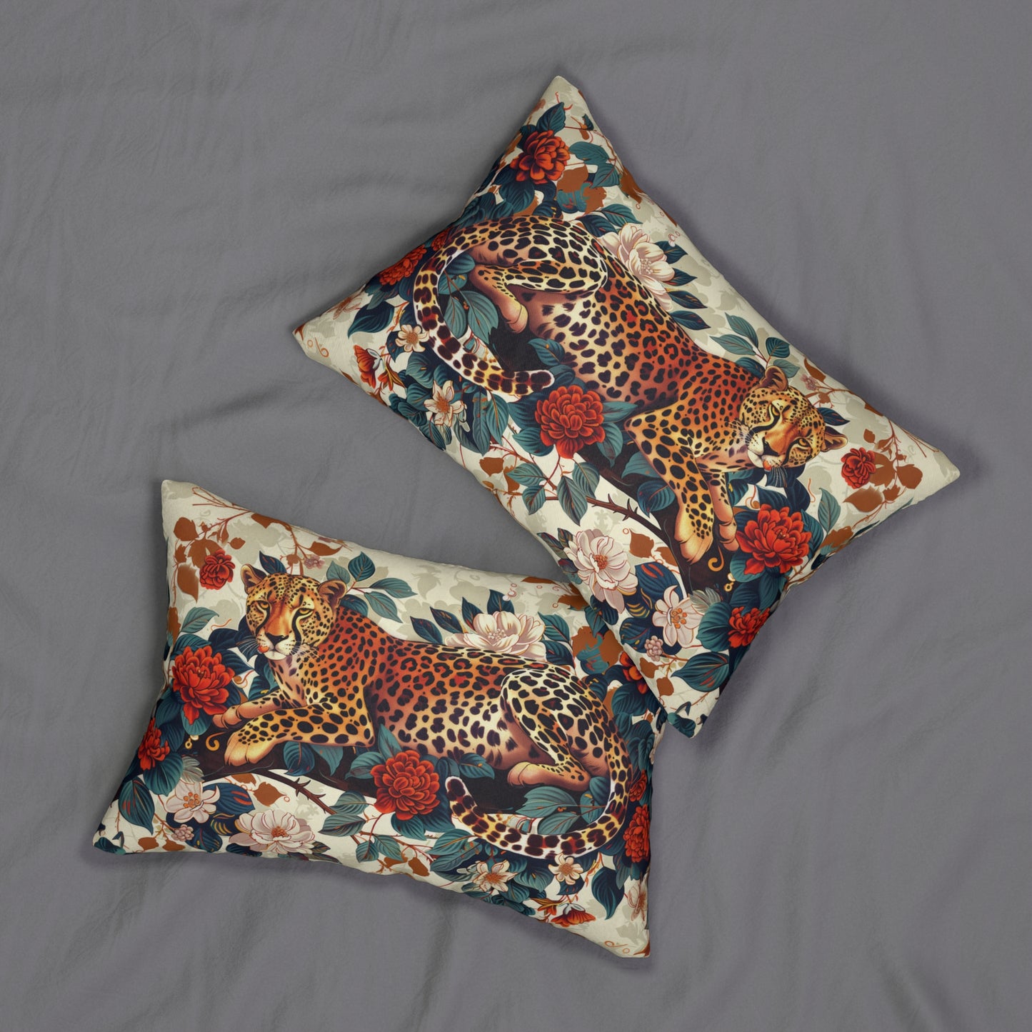 Floral Cheetah Pattern William Morris Inspired Spun Polyester Lumbar Pillow