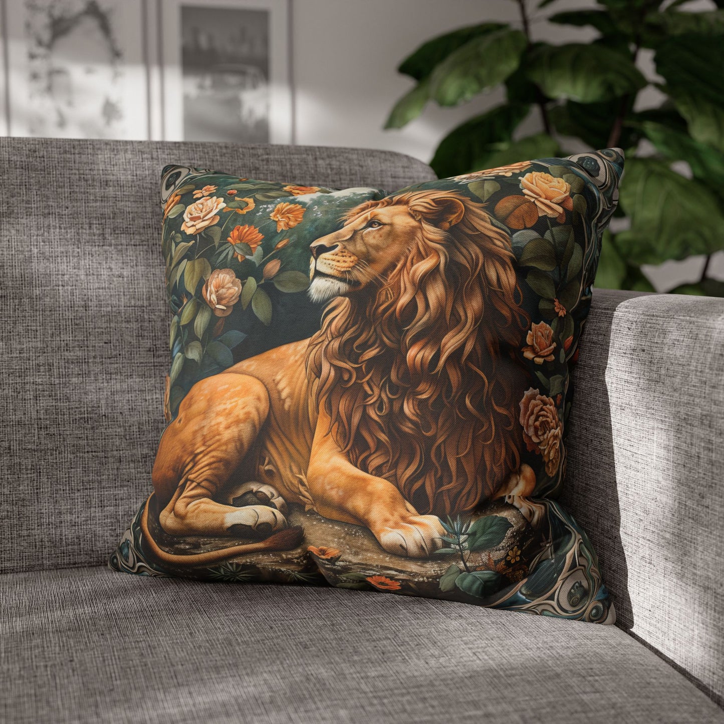 Forest Lion Decorative Polyester Square Pillowcase